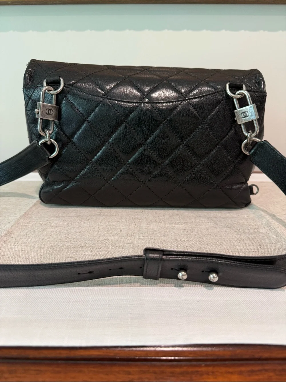 Chanel Black Quilted Goatskin Leather Shoulder Bag with Silver CC Turn-Lock
